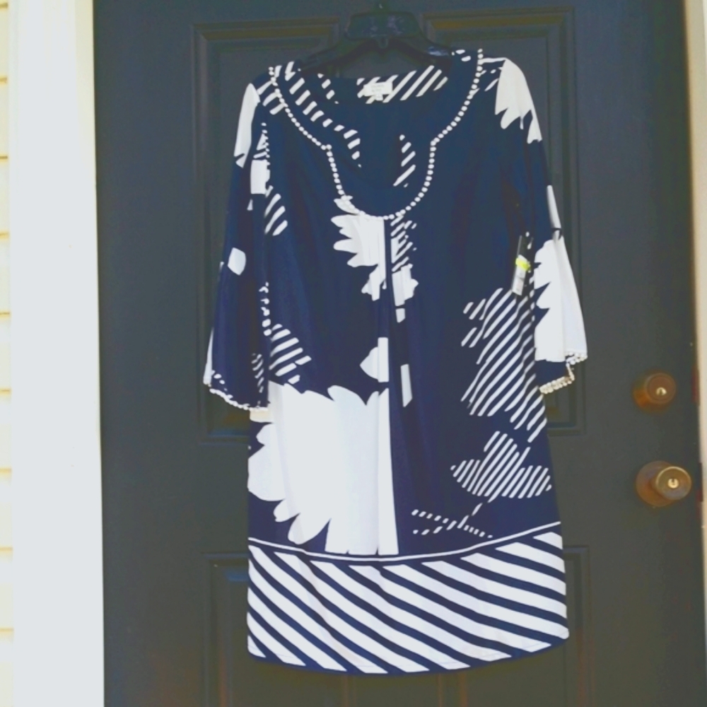 Crown & Ivy Women's Dress Navy/White Geometric Pattern New With Tags Small